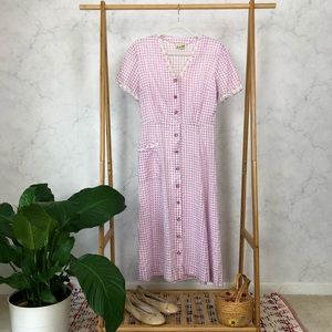 Vintage 40s Purple Checked Lace Midi Shirt Dress